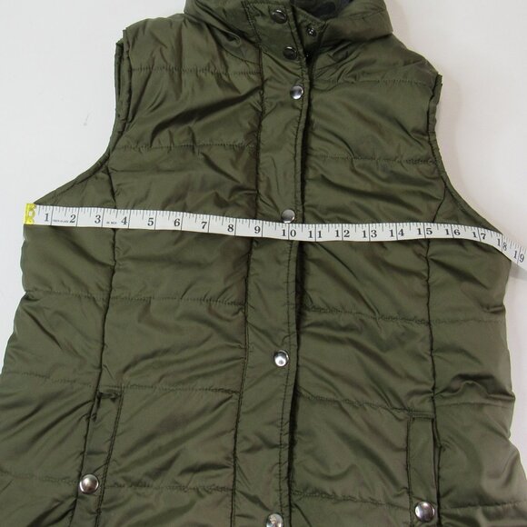 Arizona Jean Co. Army Green Camouflage Puff Vest Snap Front With Hood Size L - Picture 9 of 11